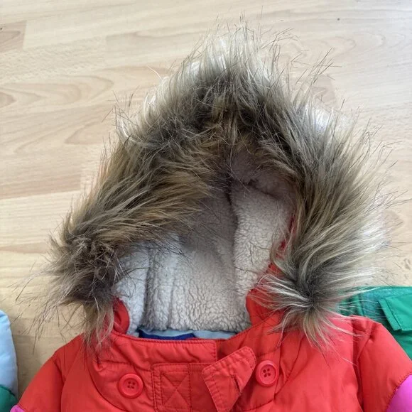 Boden Powder PufferSnow Fur Jacket Color Block & Bib Matching Set Size 5-6y